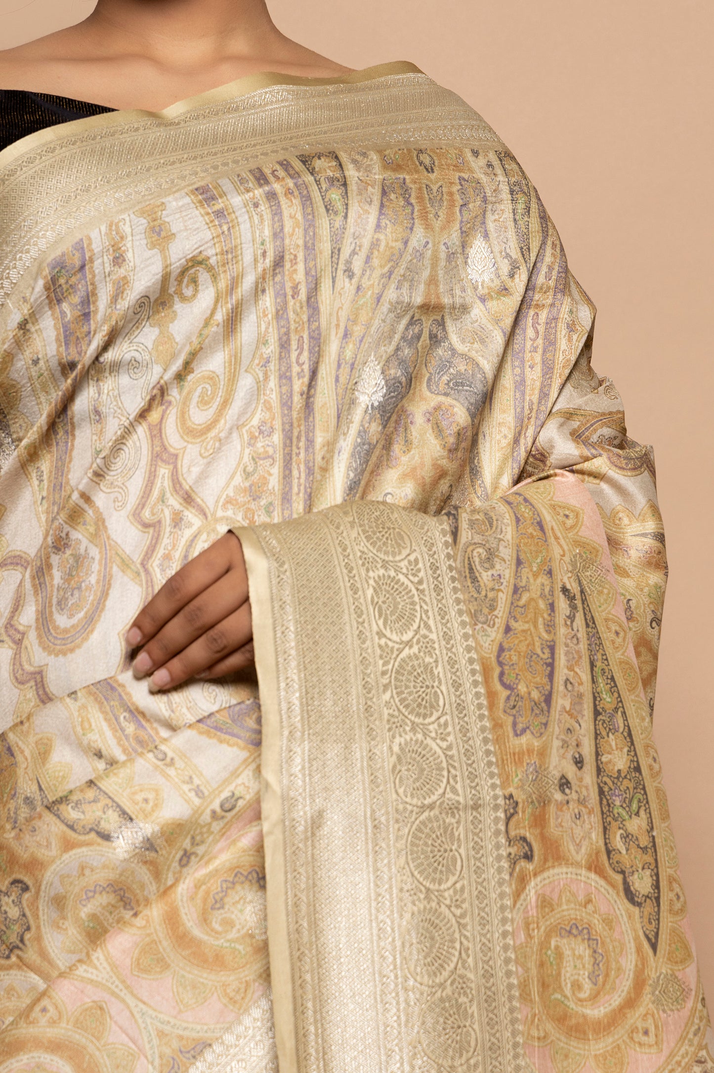 Tussar Floral Printed Baby Pink Saree