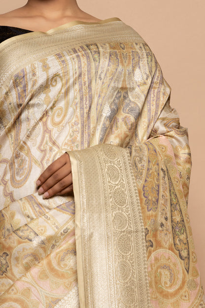 Tussar Floral Printed Baby Pink Saree