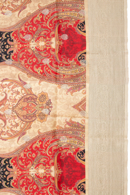 Tussar Printed Cream Saree