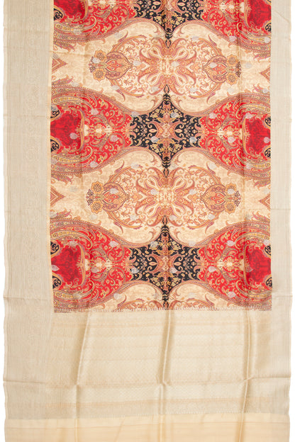 Tussar Printed Cream Saree