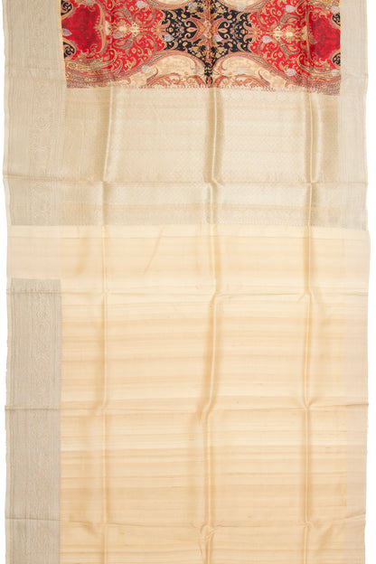 Tussar Printed Cream Saree