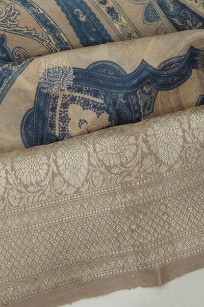 Tussar Printed And Butta Grey Saree