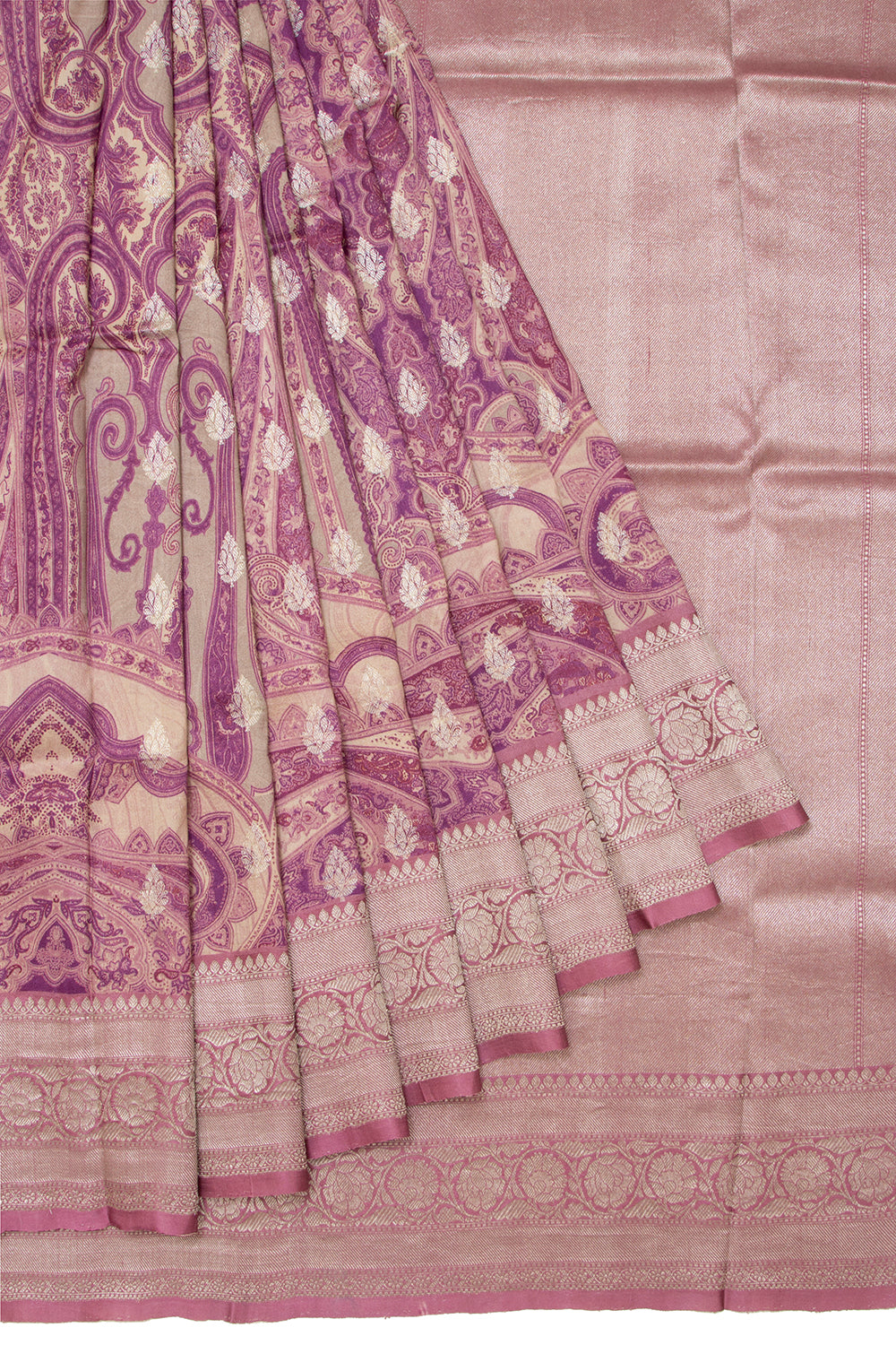 Tussar Printed Cream Saree