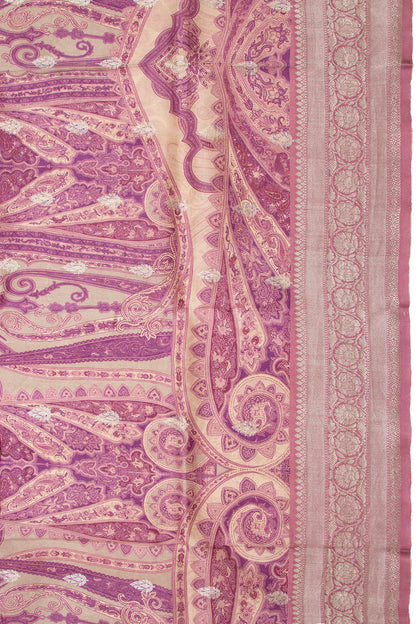 Tussar Printed Cream Saree