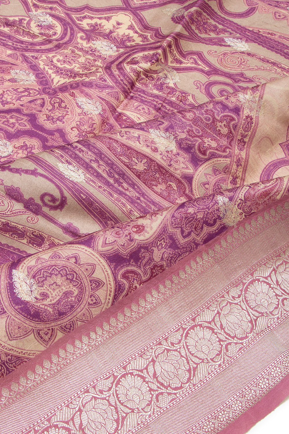 Tussar Printed Cream Saree