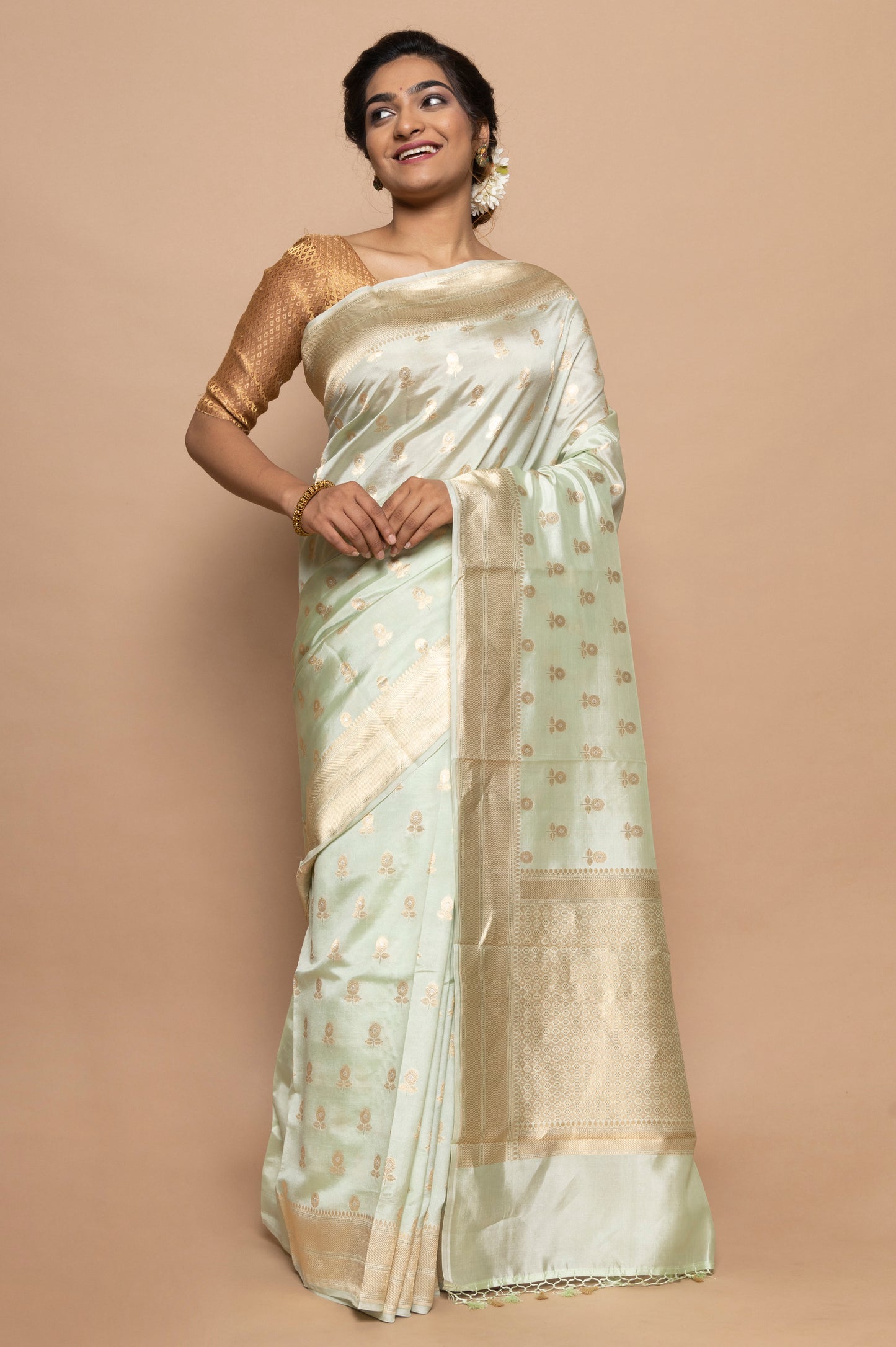 Banarasi Silk Katan Butta Pastel Green Saree