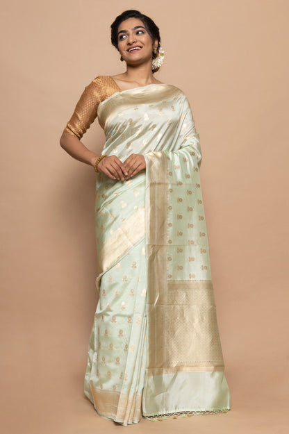 Banarasi Silk Katan Butta Pastel Green Saree