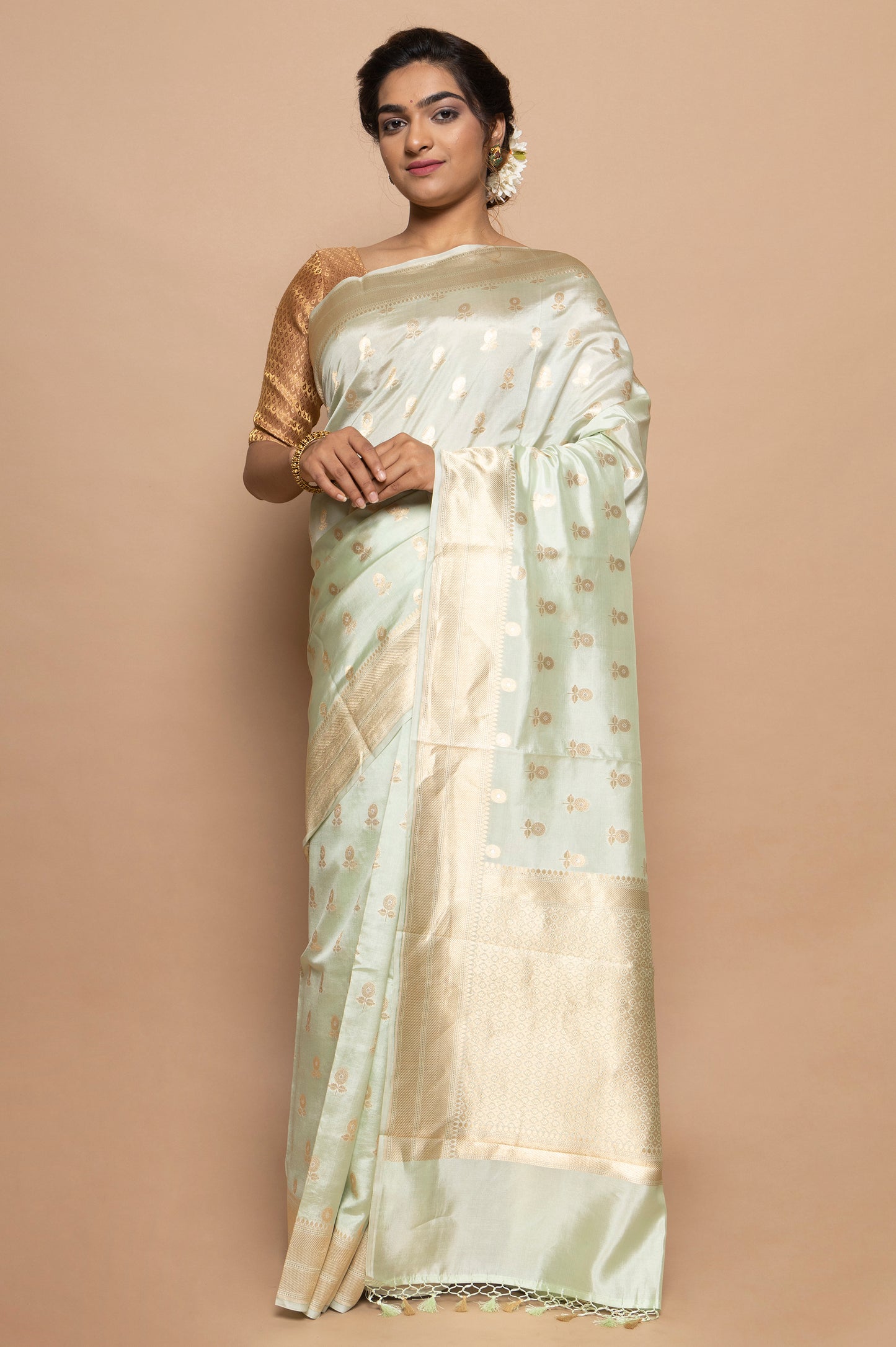 Banarasi Silk Katan Butta Pastel Green Saree