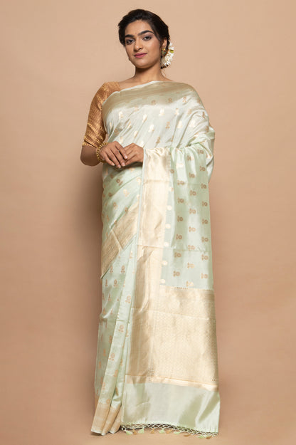 Banarasi Silk Katan Butta Pastel Green Saree