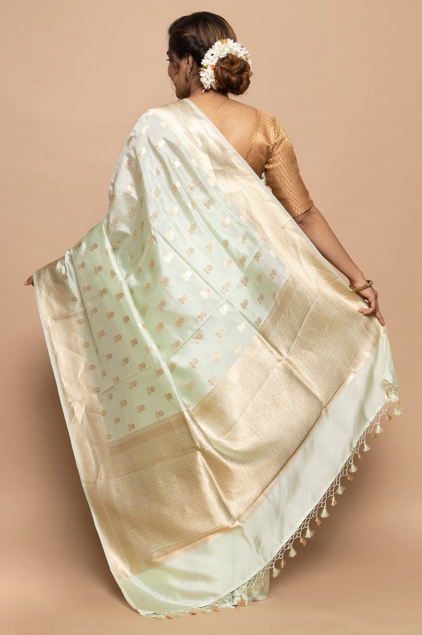 Banarasi Silk Katan Butta Pastel Green Saree