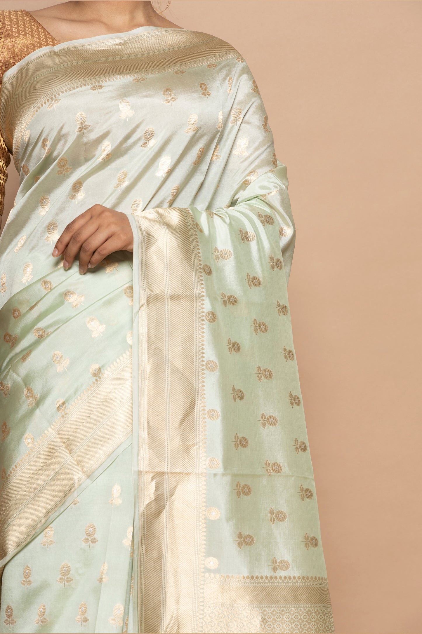 Banarasi Silk Katan Butta Pastel Green Saree