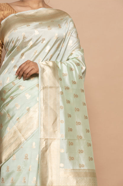 Banarasi Silk Katan Butta Pastel Green Saree