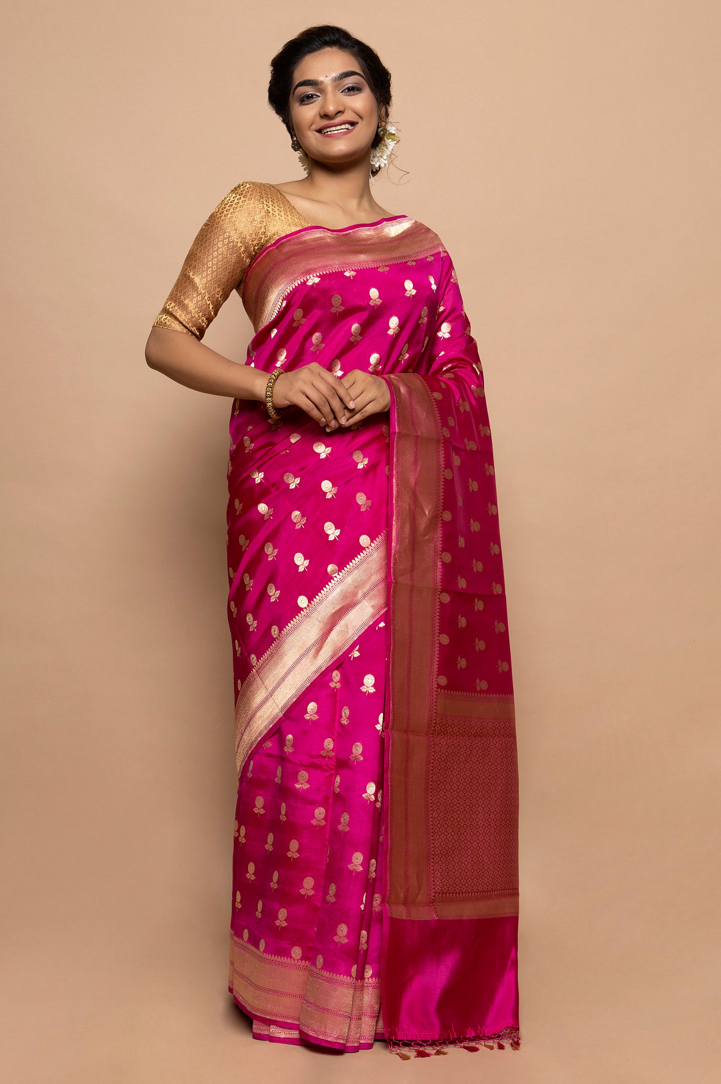 Banarasi Silk Katan Butta Pink Saree