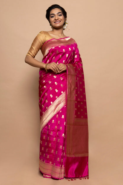 Banarasi Silk Katan Butta Pink Saree