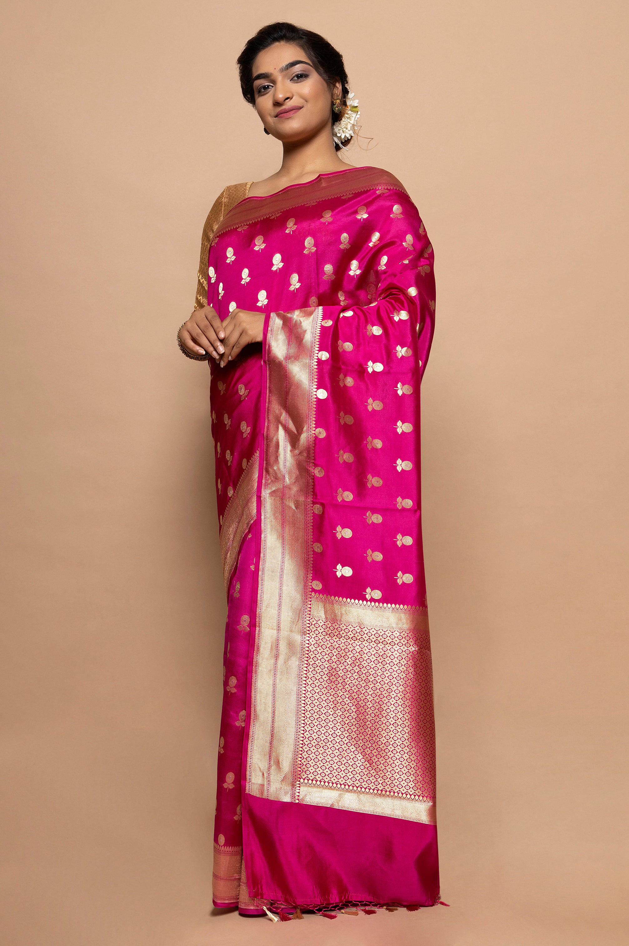 Banarasi Silk Katan Butta Pink Saree
