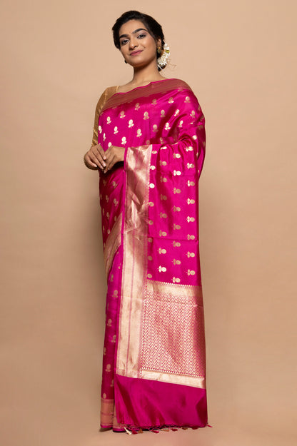 Banarasi Silk Katan Butta Pink Saree
