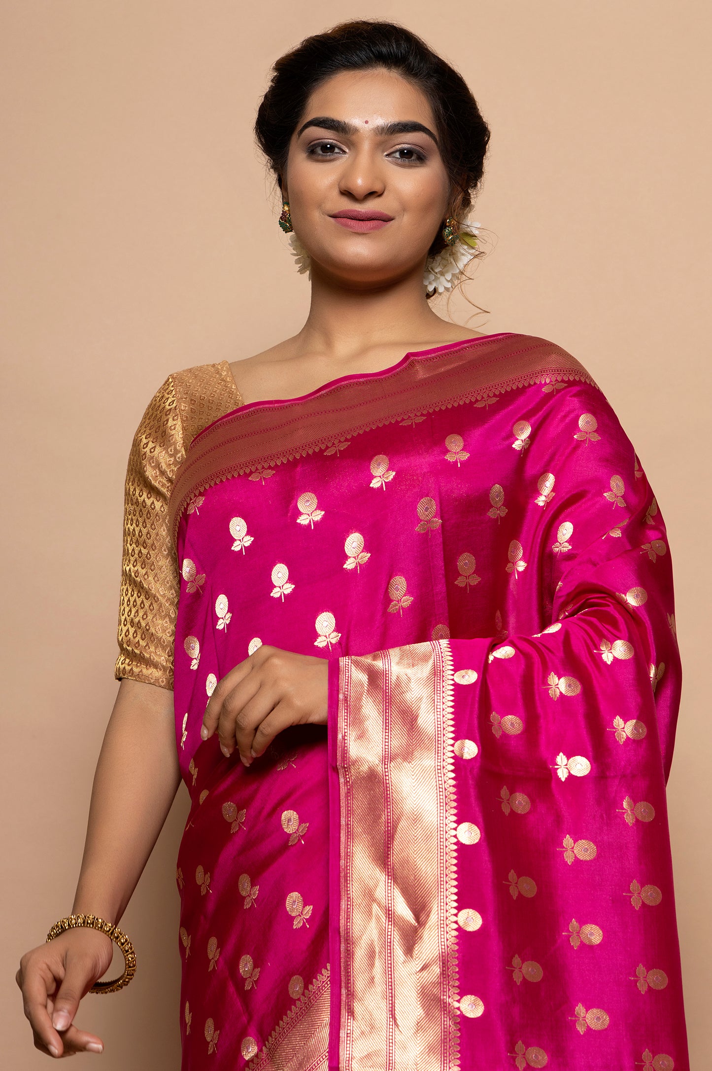 Banarasi Silk Katan Butta Pink Saree