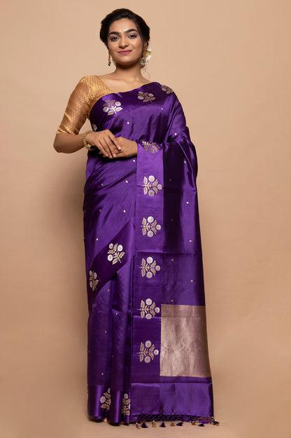 Banarasi Silk Butta Violet Saree