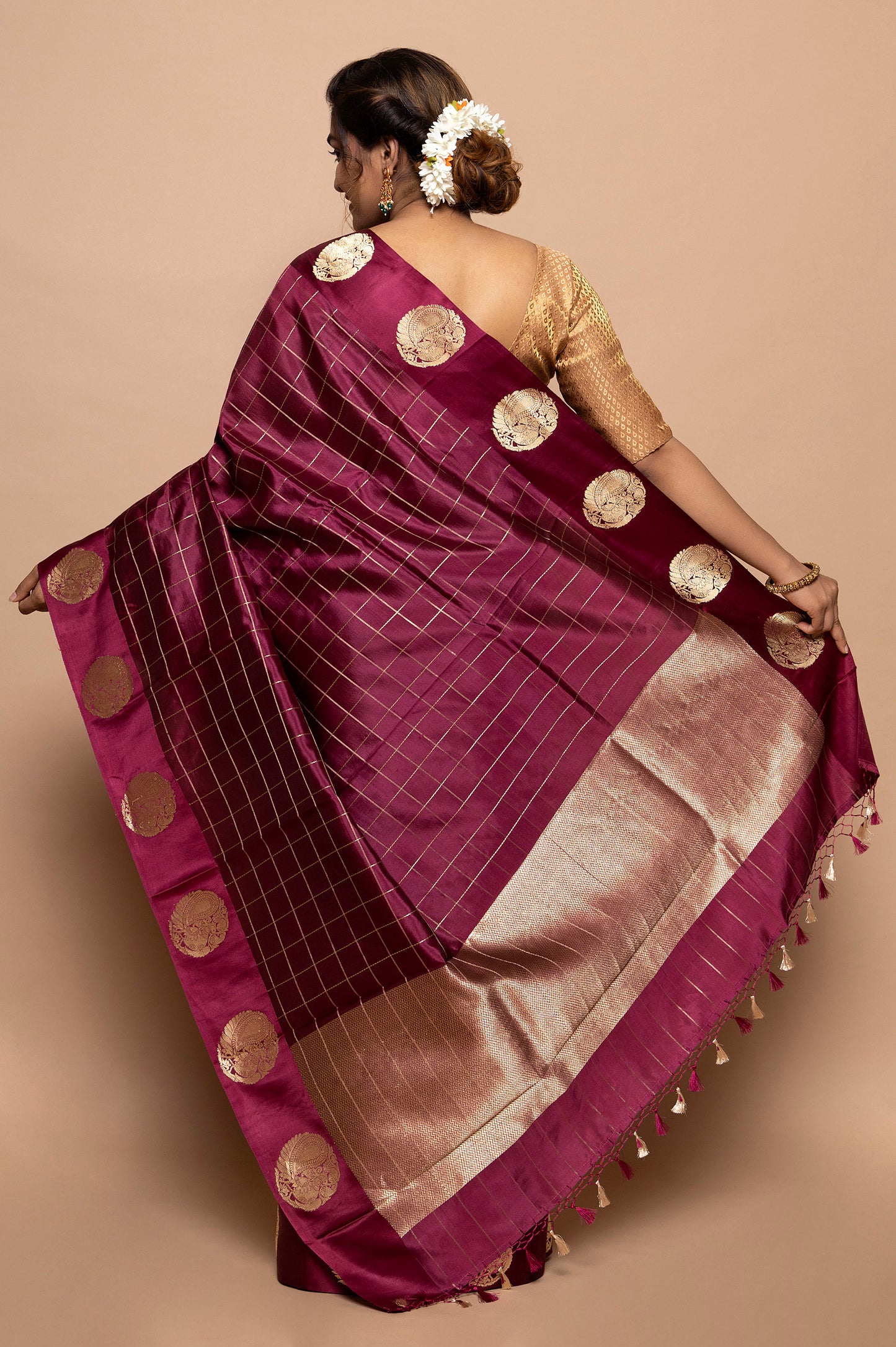 Banarasi Silk Katan Checks Purple Saree