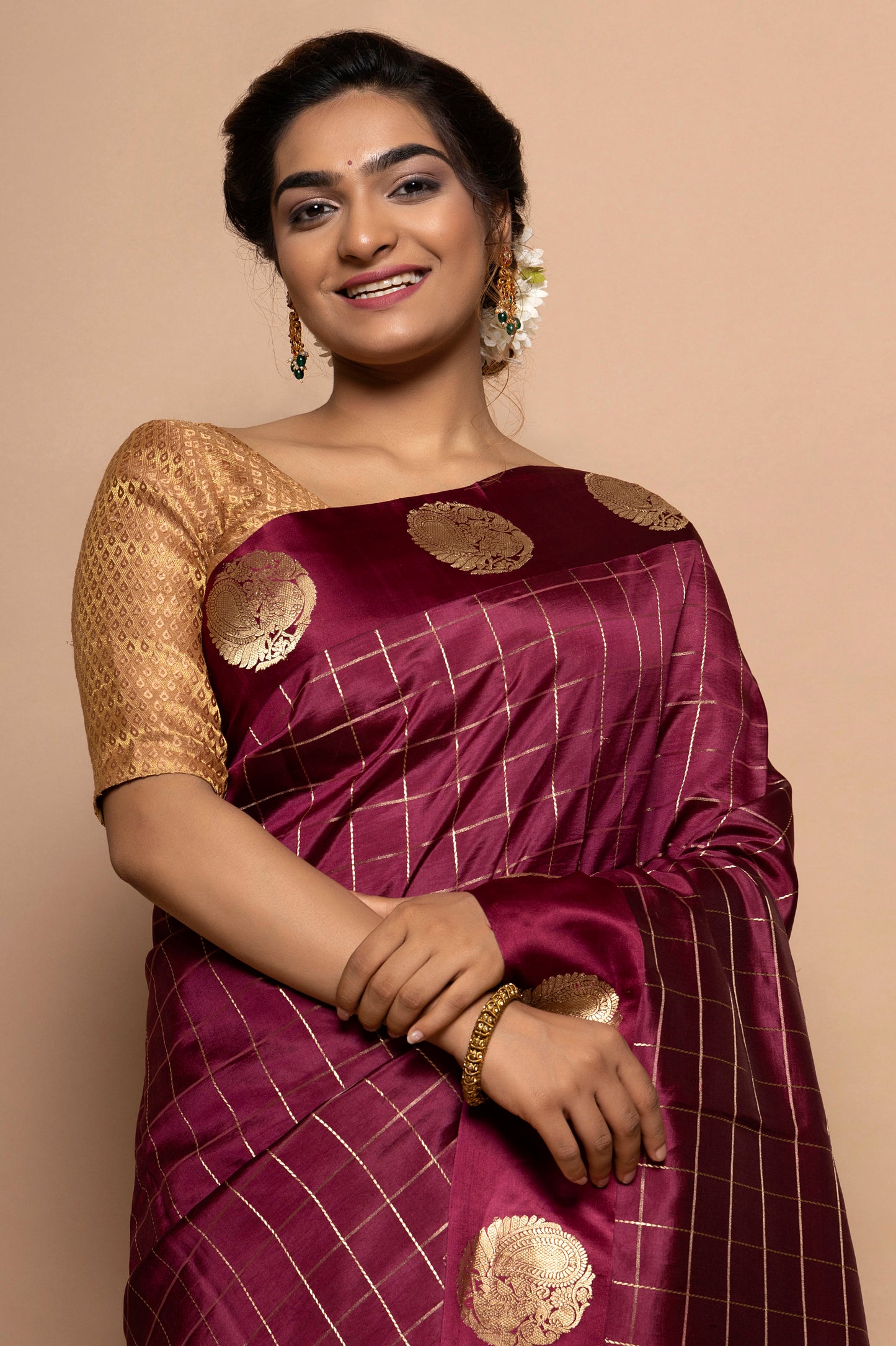 Banarasi Silk Katan Checks Purple Saree