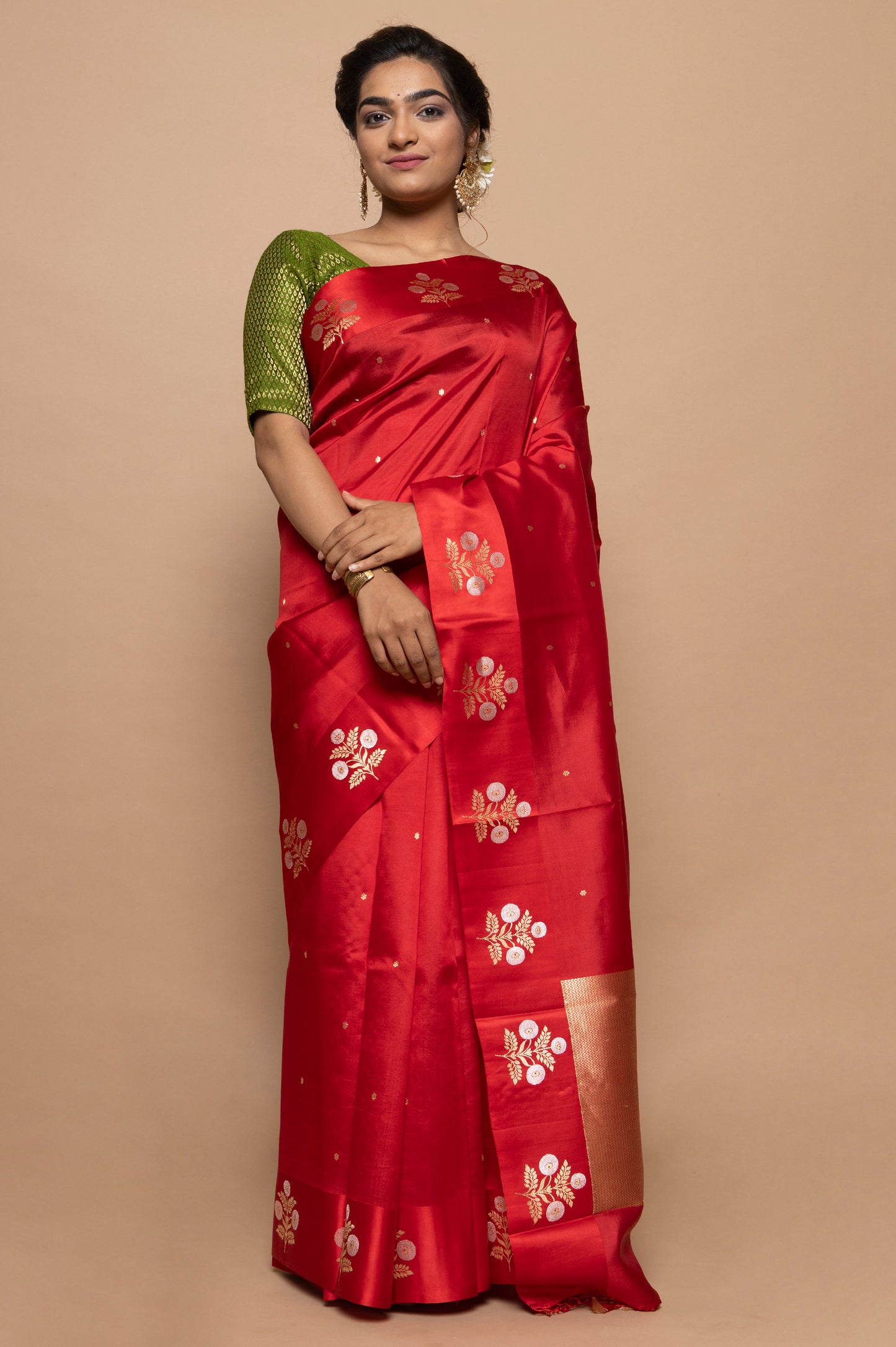 Banarasi Silk Katan Butta Red Saree