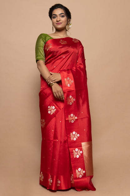 Banarasi Silk Katan Butta Red Saree