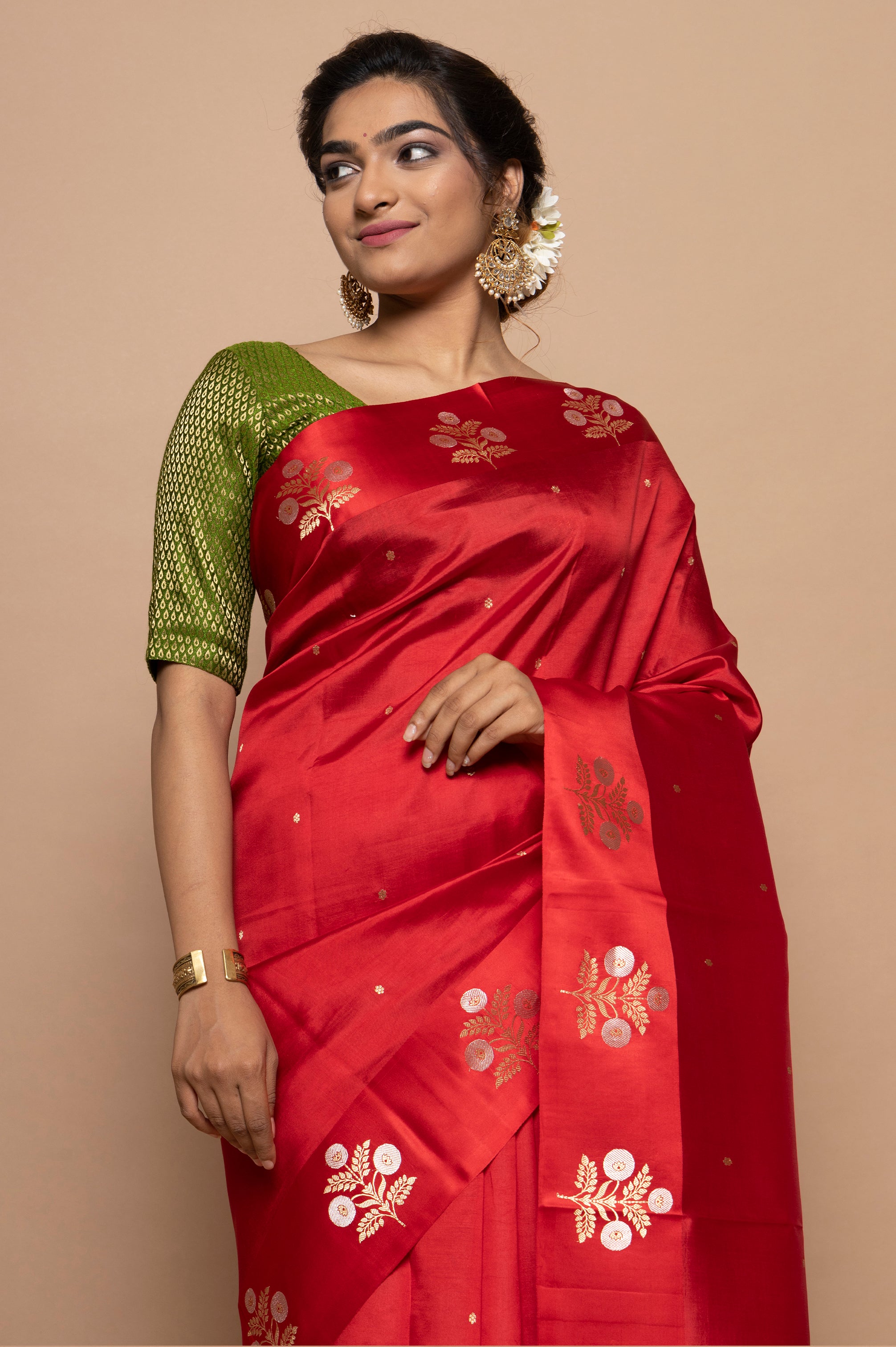 Banarasi Silk Katan Butta Red Saree