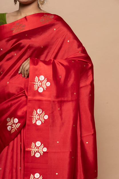 Banarasi Silk Katan Butta Red Saree