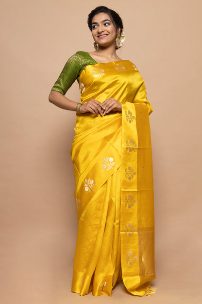 Banarasi Silk Katan Butta Yellow Saree