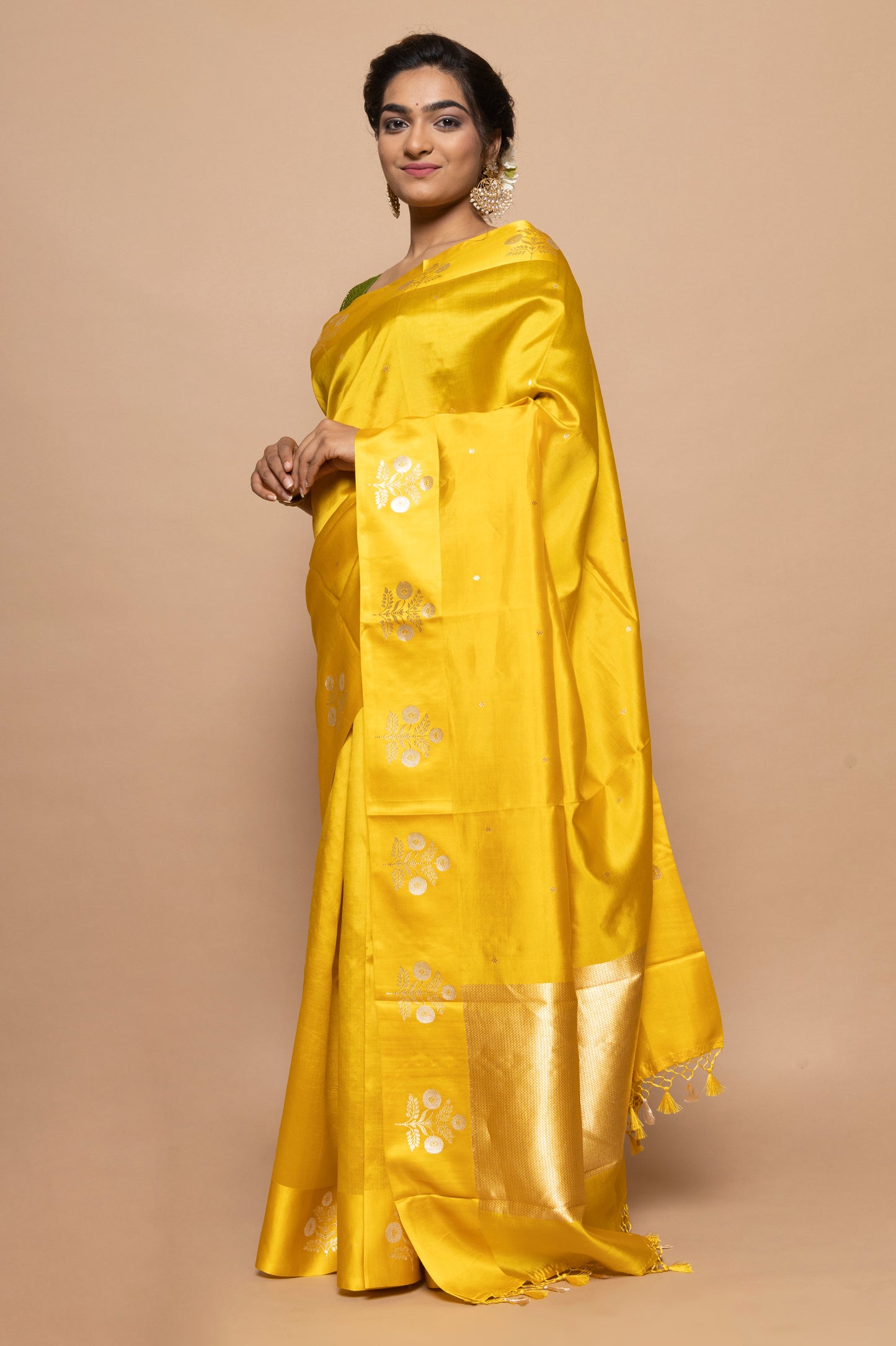 Banarasi Silk Katan Butta Yellow Saree