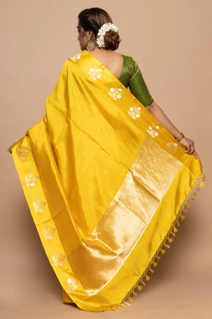 Banarasi Silk Katan Butta Yellow Saree