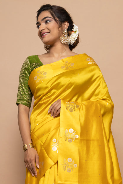 Banarasi Silk Katan Butta Yellow Saree