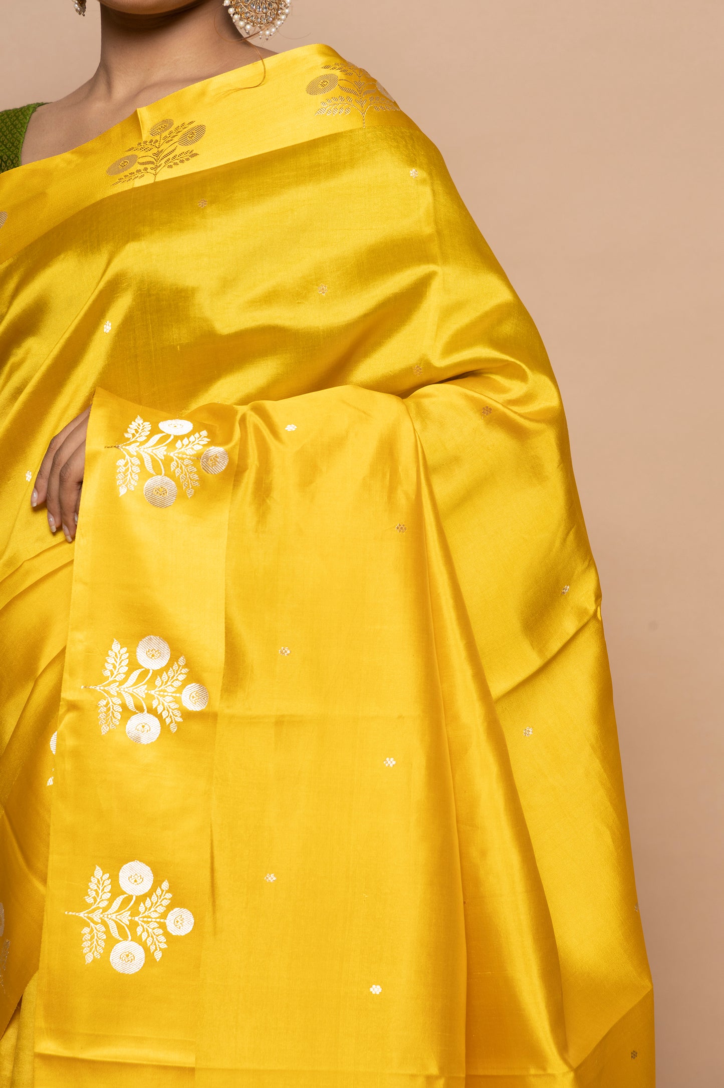Banarasi Silk Katan Butta Yellow Saree