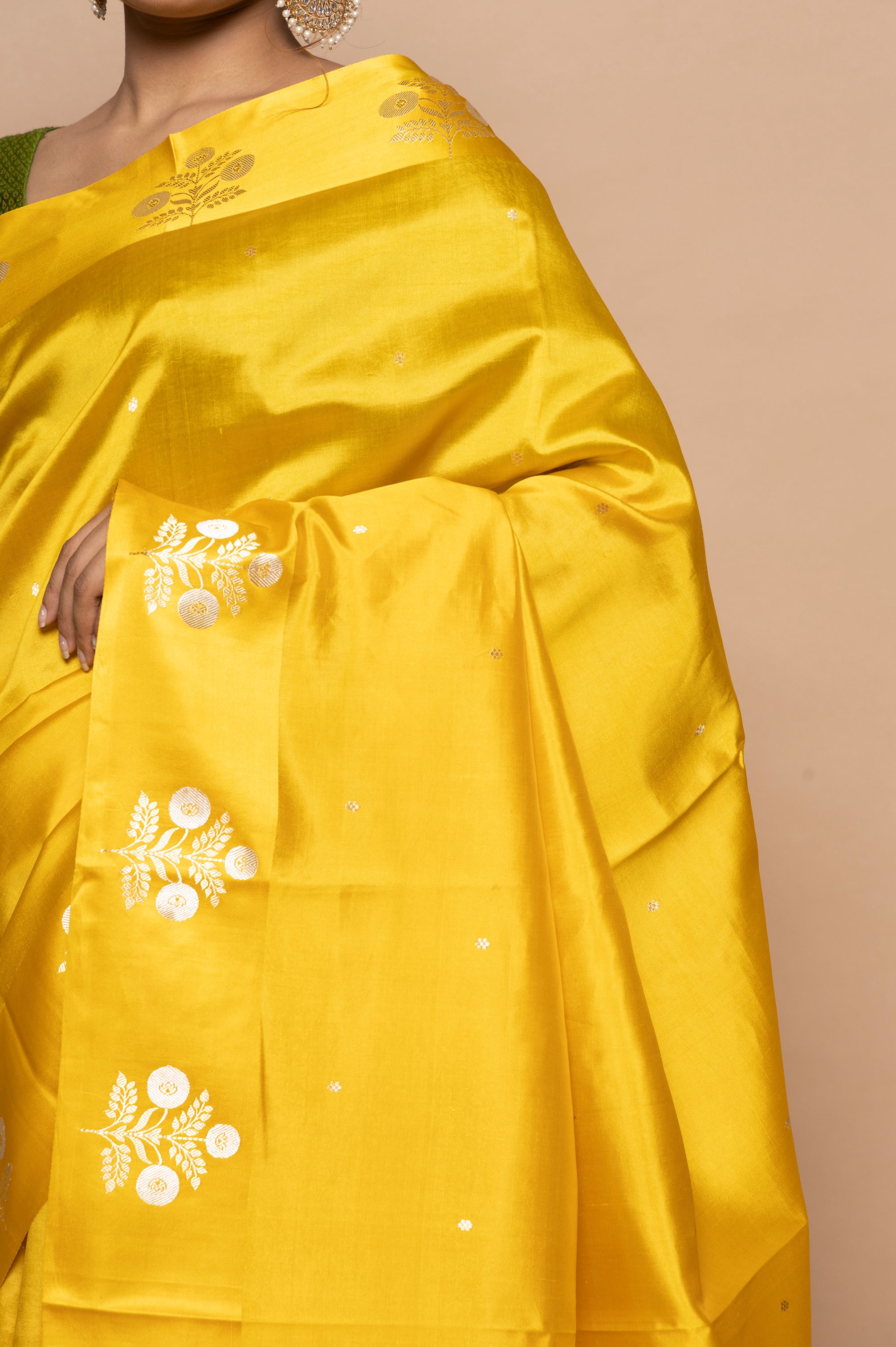 Banarasi Silk Katan Butta Yellow Saree