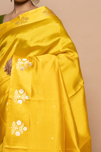 Banarasi Silk Katan Butta Yellow Saree