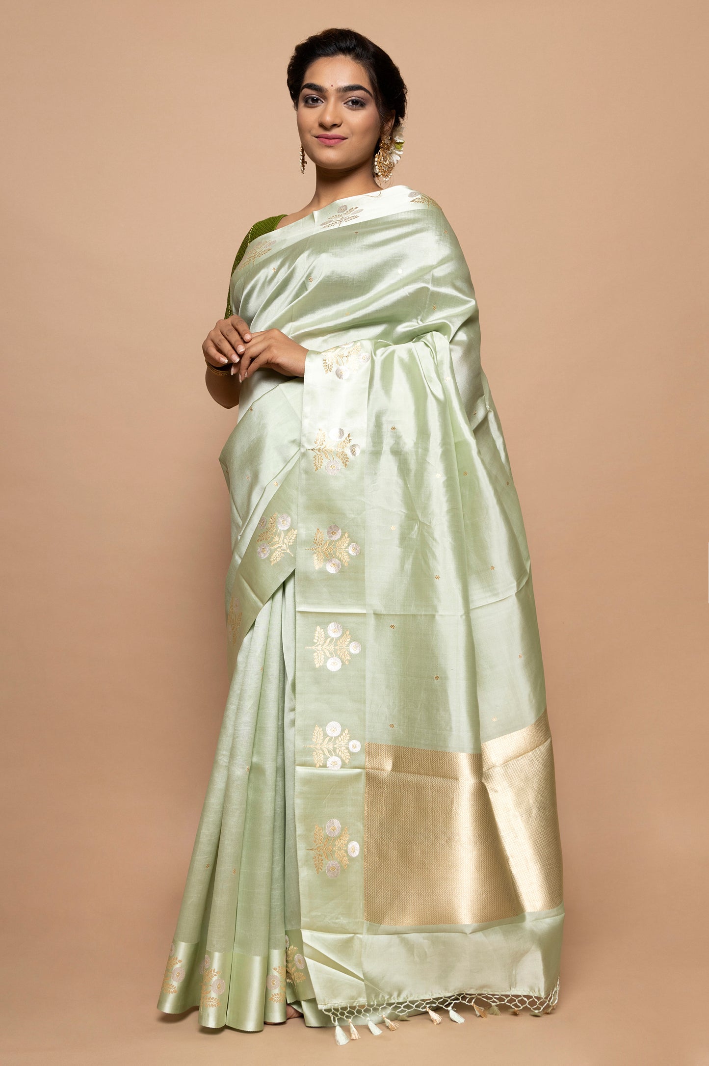 Banarasi Silk Butta Pastel Green Saree