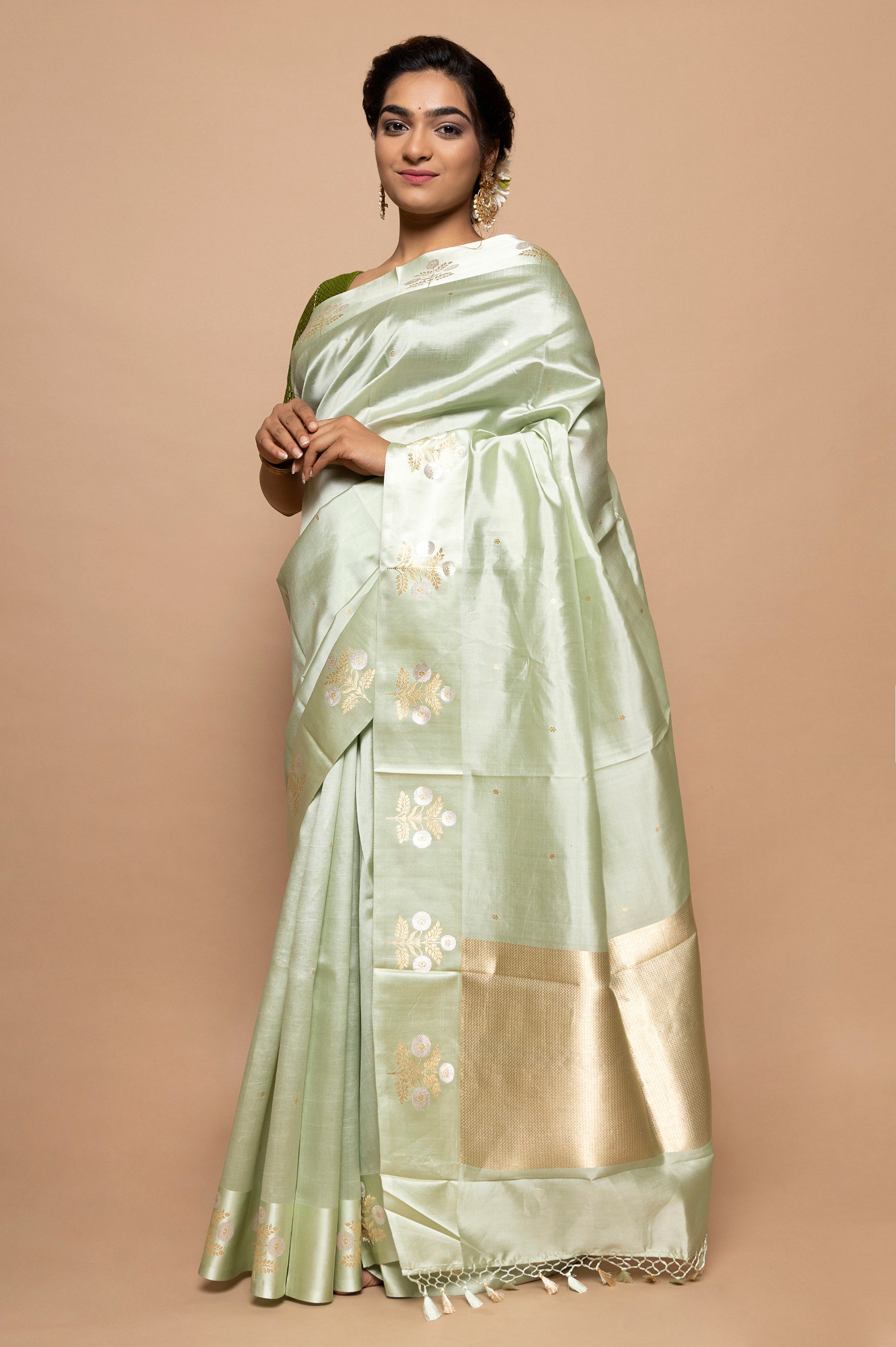 Banarasi Silk Butta Pastel Green Saree