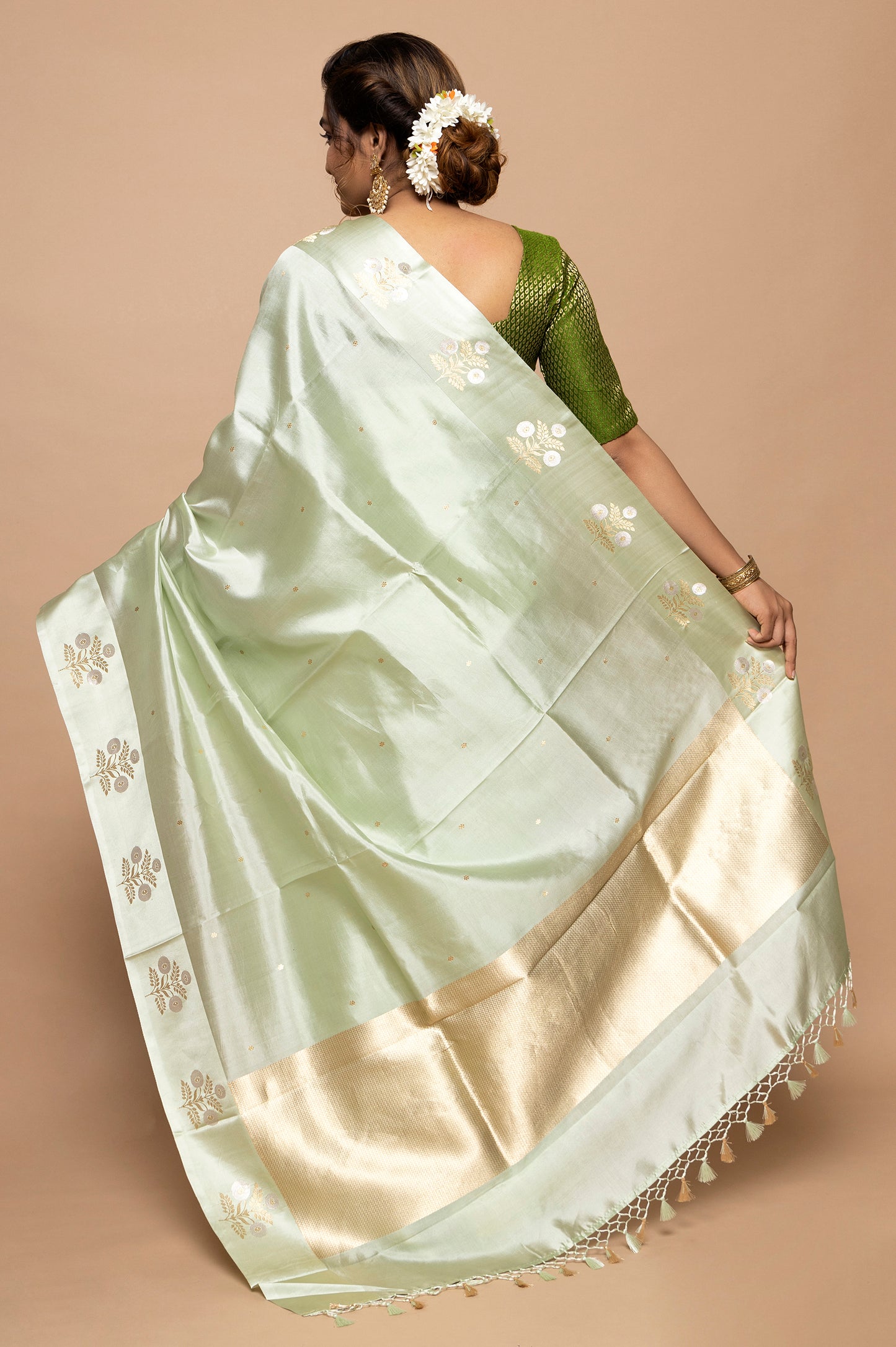 Banarasi Silk Butta Pastel Green Saree