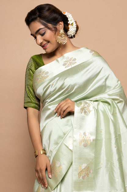 Banarasi Silk Butta Pastel Green Saree