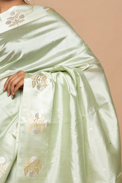 Banarasi Silk Butta Pastel Green Saree