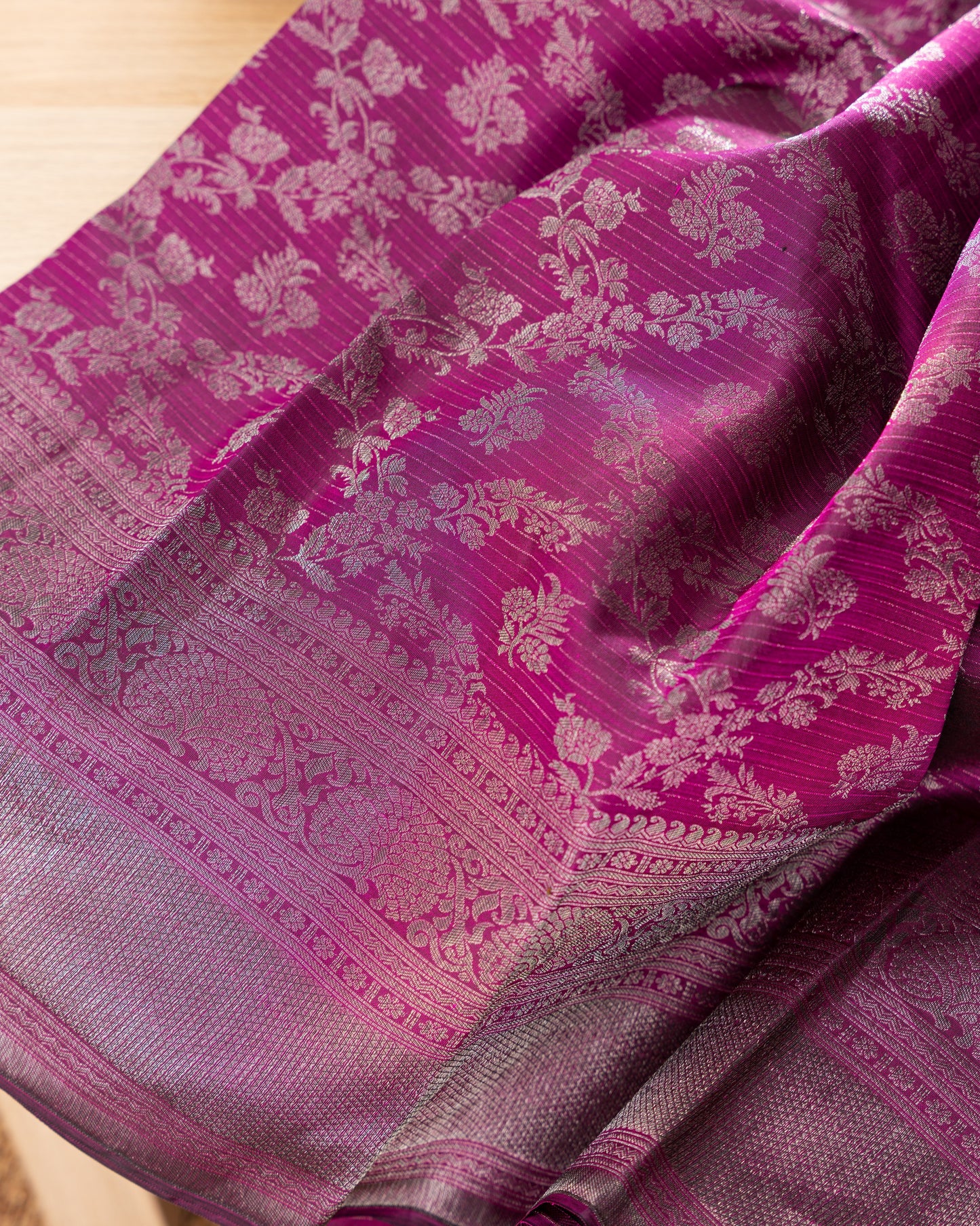 Taranga Kanchi Silk Antique Zari Floral Jaal Purple Saree
