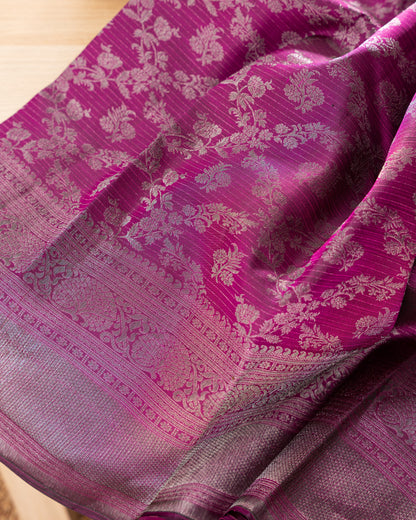 Taranga Kanchi Silk Antique Zari Floral Jaal Purple Saree