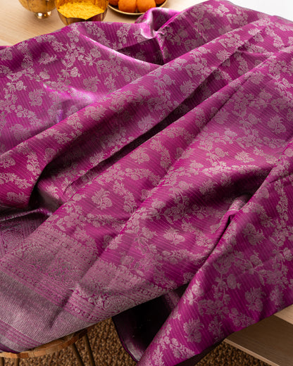 Taranga Kanchi Silk Antique Zari Floral Jaal Purple Saree