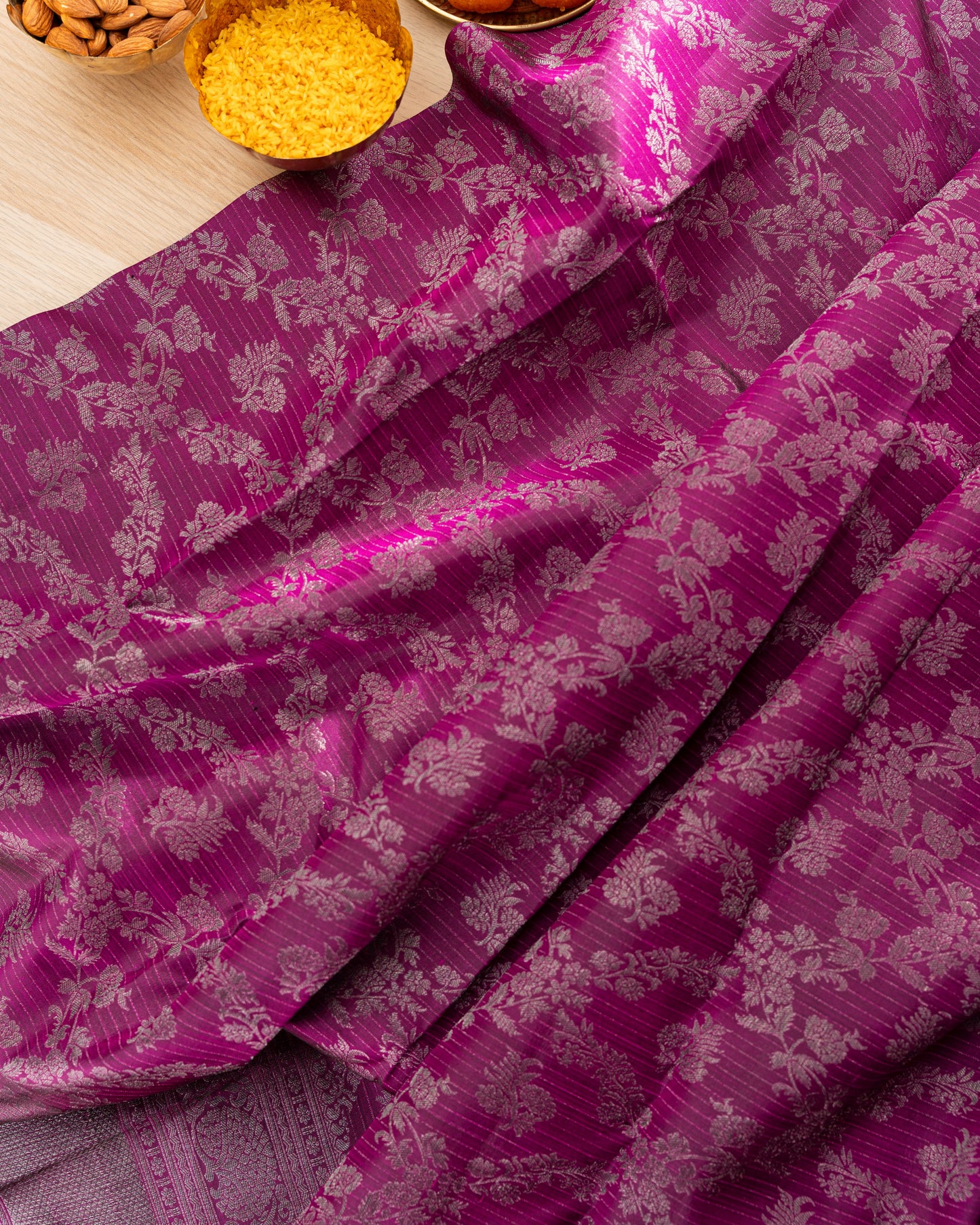 Taranga Kanchi Silk Antique Zari Floral Jaal Purple Saree