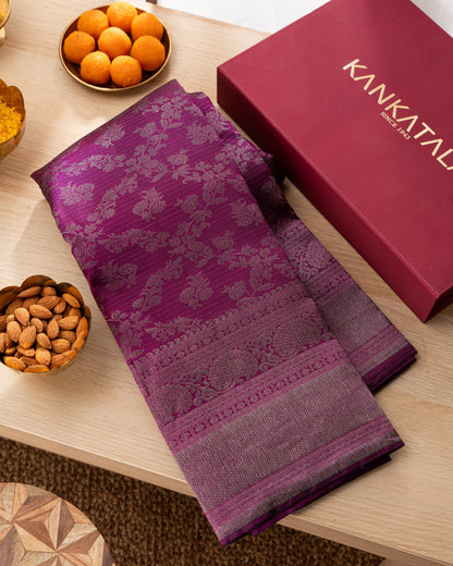 Taranga Kanchi Silk Antique Zari Floral Jaal Purple Saree