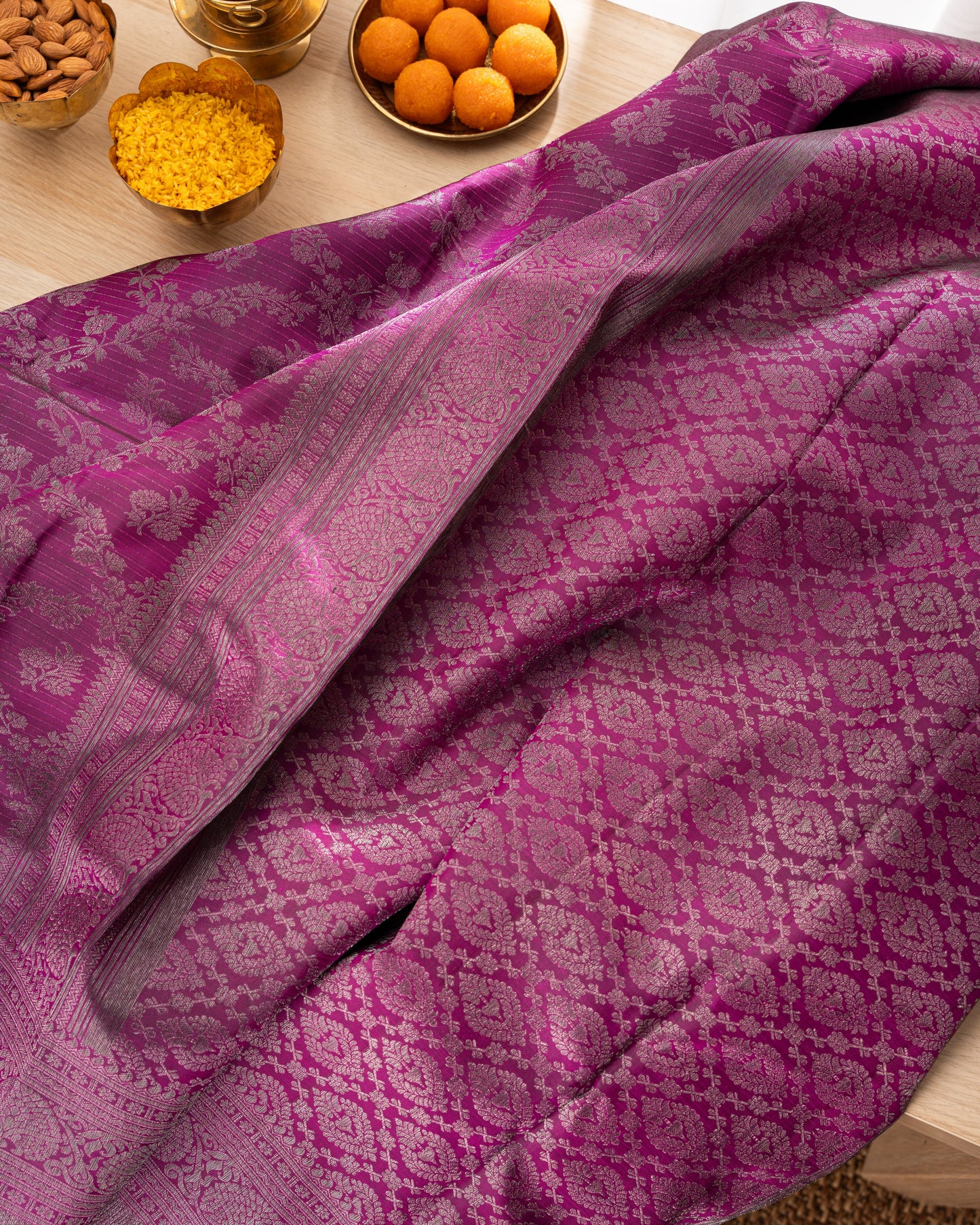 Taranga Kanchi Silk Antique Zari Floral Jaal Purple Saree