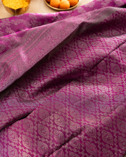 Taranga Kanchi Silk Antique Zari Floral Jaal Purple Saree