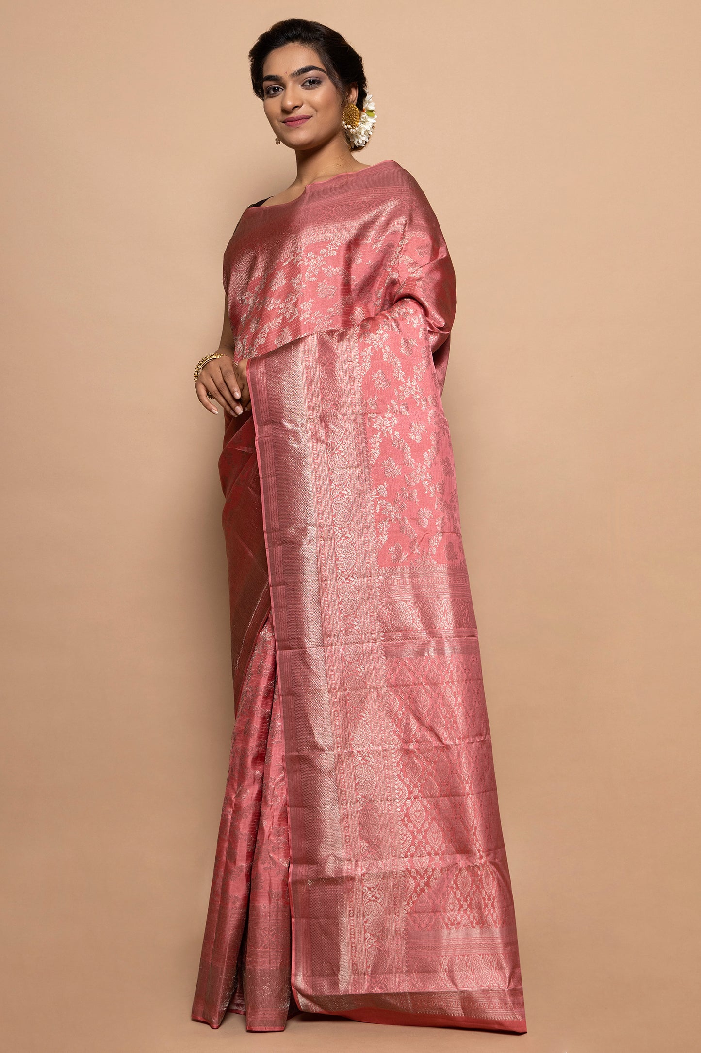 Taranga Kanchi SIlk Jaal Pink Saree