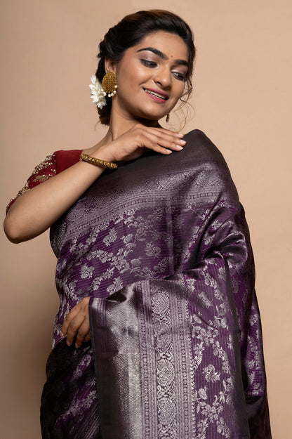 Taranga Kanchi Silk Jaal Purple Saree