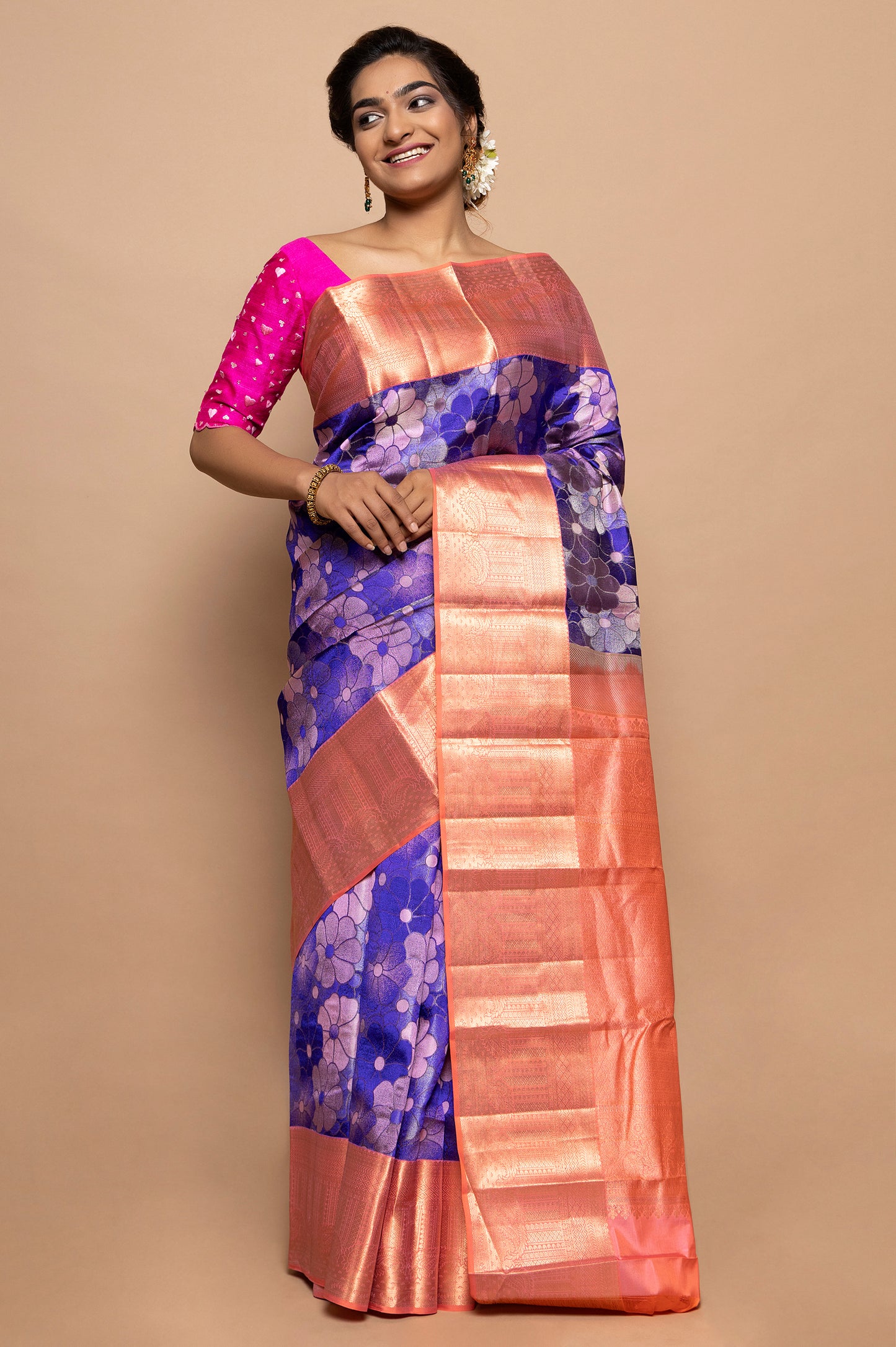 Taranga Kanchi Silk Floral Printed Violet Saree